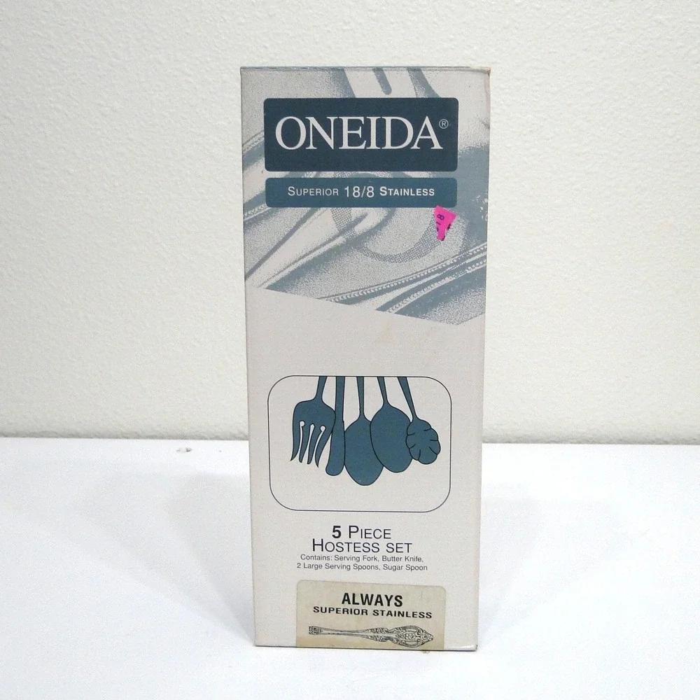 Oneida Always 5 Piece Hostess Set 18/8 Stainless Serving Fork Spoons Knife‎ USA